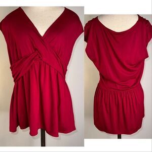 Anthropologie Leifnotes Womens M Deep Red Criss Cross Plunge Vneck‎ Drape Blouse